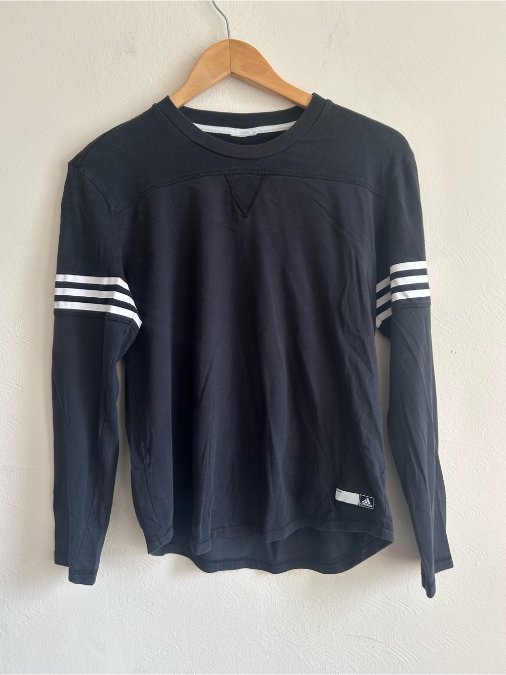 Adidas 3-Stripe Football Jersey Long Sleeve Tee — Black/White — Size S (est.)